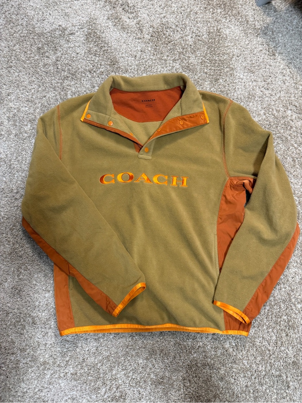 Coach Fleece Popover Pullover – Khaki & Orange – Size Medium